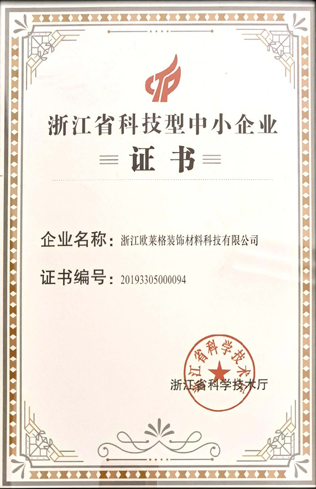 浙江省科技型中(zhōng)小(xiǎo)企業證書(shū)